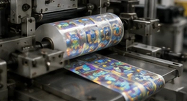Continuous security label web in manufacturing equipment