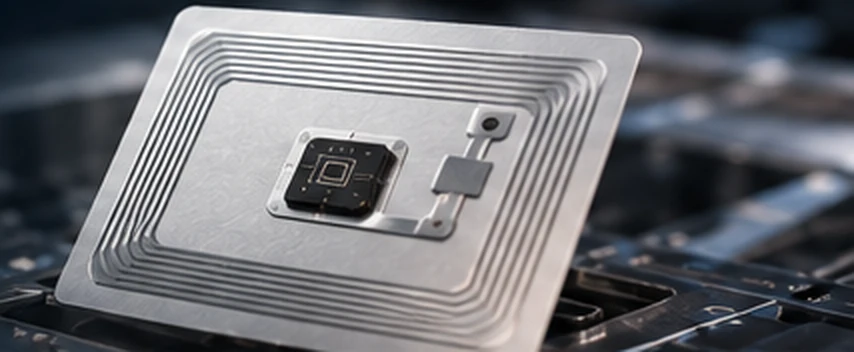 RFID inlay label positioned on an industrial technical surface